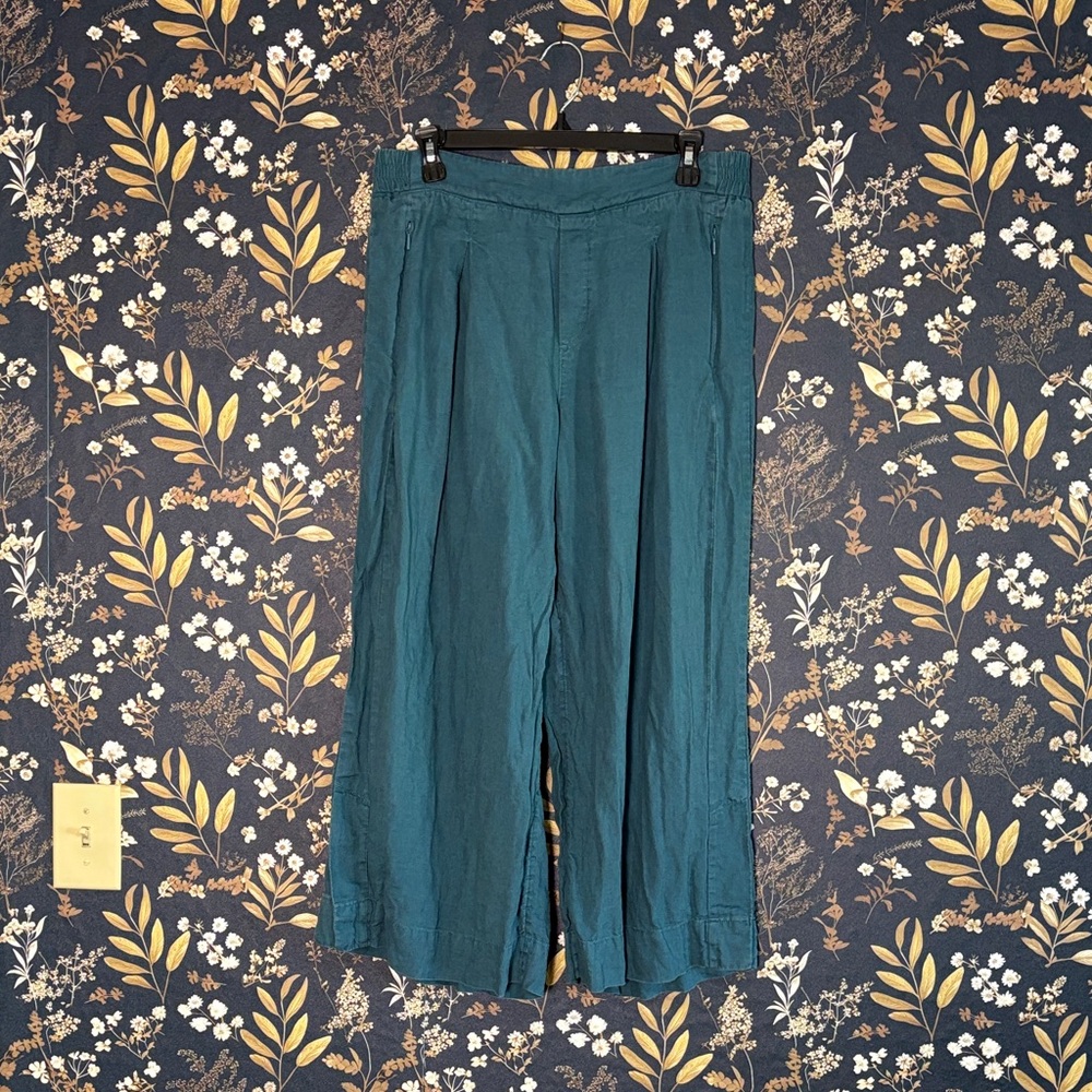 Athleta 100% Linen Turquoise Pants With Zip Pocket Size 14